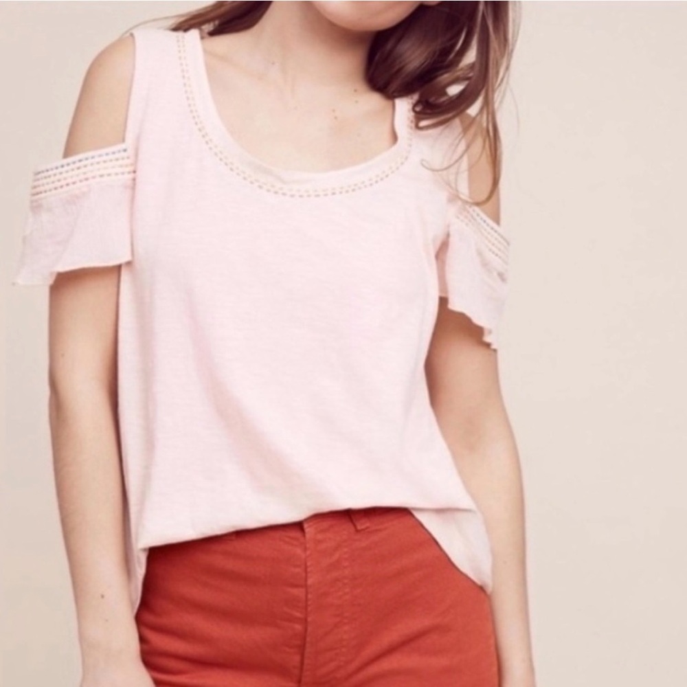 Anthropologie Akemi + Kin Salma Cold Shoulder Lace-Trim Pink Women's Top XS